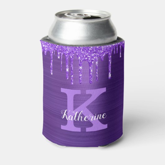 Meisjes Paarse Amethyst Glitter Drift Monogram Naa Blikjeskoeler (Blikje Achterkant)