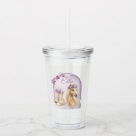 Meisjes Paarse Bloem Motief Paard Acryl Drinkbeker