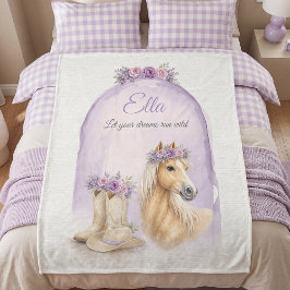 Meisjes Paarse Bloem Motief Paard Fleece Deken