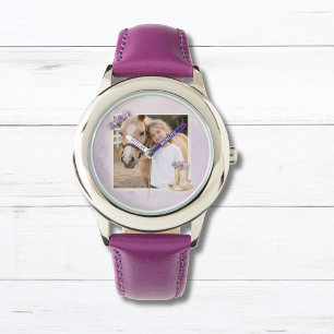 Meisjes Paarse Bloem Motief Paard Horloge