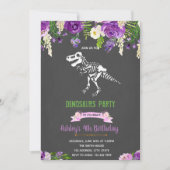 Meisjes-paarse-bloemdinosaurusuitnodiging Kaart (Voorkant)