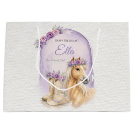 Meisjes Paarse Bloemen Paard Verjaardag Groot Cadeauzakje