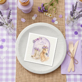 Meisjes Paarse Bloemen Paard Verjaardag Servetten