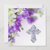 Meisjes Paarse Bloemenkruis Eerste Communie Kaart (Achterkant)