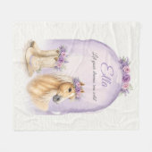 Meisjes Paarse Bloemige Paard Fleece Deken (Voorkant (Horizontaal))