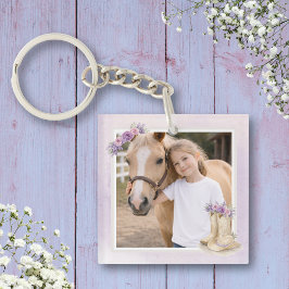 Meisjes Paarse Bloemige Paard Sleutelhanger