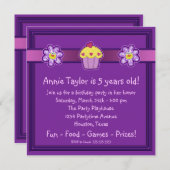 Meisjes Paarse cupcake verjaardagsfeestje Kaart (Voorkant / Achterkant)