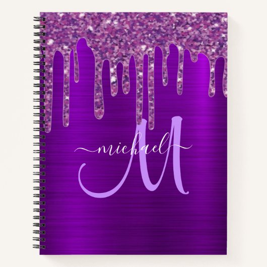 Meisjes Paarse drift Glitter monogram schetsbook Notitieboek (Voorkant)