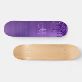 Meisjes Paarse driften Glitter Monogram Naam Persoonlijk Skateboard (Horizontaal)