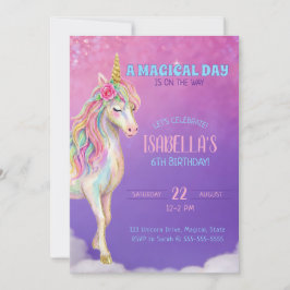 Meisjes Paarse Eenhoorn 6de Verjaardagsfeest Uitno Kaart
