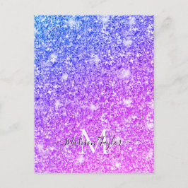 Meisjes Paarse en Roze Glitter Monogram Naam Briefkaart
