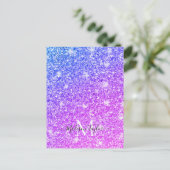 Meisjes Paarse en Roze Glitter Monogram Naam Briefkaart (Staand voorkant)