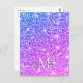 Meisjes Paarse en Roze Glitter Monogram Naam Briefkaart (Voorkant / Achterkant)