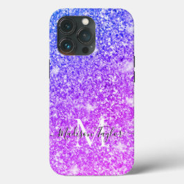 Meisjes Paarse en Roze Glitter Monogram Naam Case-Mate iPhone Case