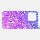 Meisjes Paarse en Roze Glitter Monogram Naam Case-Mate iPhone Case (Achterkant (horizontaal))