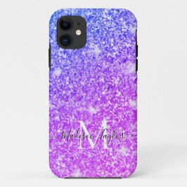 Meisjes Paarse en Roze Glitter Monogram Naam Case-Mate iPhone Case