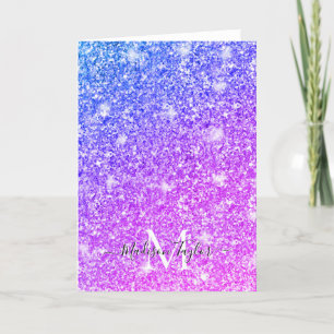 Meisjes Paarse en Roze Glitter Monogram Naam Feestdagen Kaart