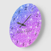 Meisjes Paarse en Roze Glitter Monogram Naam       Grote Klok (Hoek)