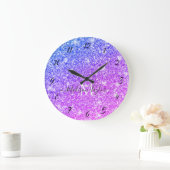 Meisjes Paarse en Roze Glitter Monogram Naam       Grote Klok (Huis)