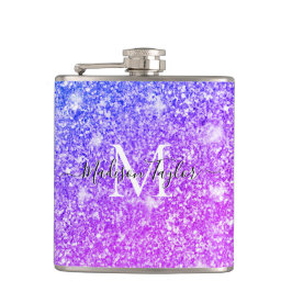 Meisjes Paarse en Roze Glitter Monogram Naam Heupfles