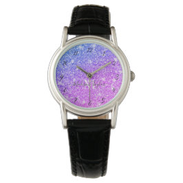 Meisjes Paarse en Roze Glitter Monogram Naam Horloge