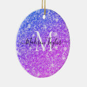 Meisjes Paarse en Roze Glitter Monogram Naam Keramisch Ornament (Rechts)