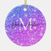 Meisjes Paarse en Roze Glitter Monogram Naam Keramisch Ornament (Voorkant)