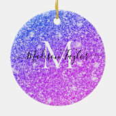 Meisjes Paarse en Roze Glitter Monogram Naam Keramisch Ornament (Achterkant)