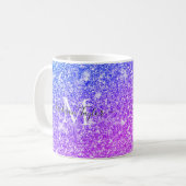 Meisjes Paarse en Roze Glitter Monogram Naam Koffiemok (Voorkant links)