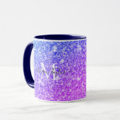 Meisjes Paarse en Roze Glitter Monogram Naam Mok (Voorkant links)