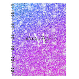Meisjes Paarse en Roze Glitter Monogram Naam Notitieboek