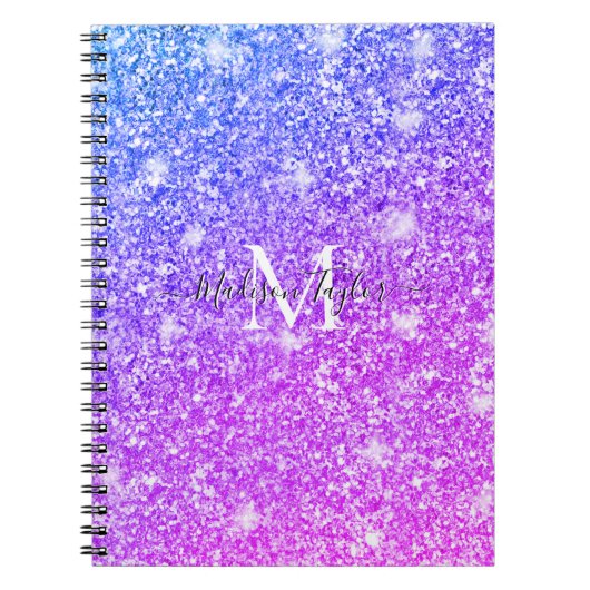 Meisjes Paarse en Roze Glitter Monogram Naam Notitieboek (Voorkant)