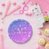 Meisjes Paarse en Roze Glitter Monogram Naam Papieren Bordje (Feest)
