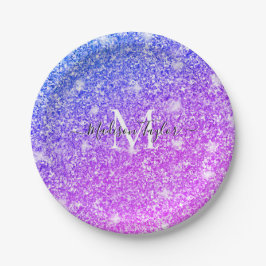 Meisjes Paarse en Roze Glitter Monogram Naam Papieren Bordje