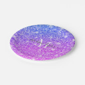 Meisjes Paarse en Roze Glitter Monogram Naam Papieren Bordje (Gekanteld)