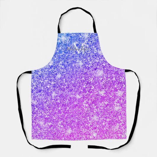 Meisjes Paarse en Roze Glitter Monogram Naam Schort (Voorkant)