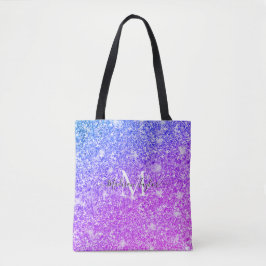 Meisjes Paarse en Roze Glitter Monogram Naam Tote Bag