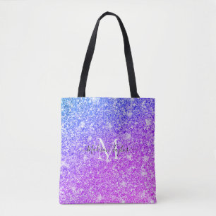 Meisjes Paarse en Roze Glitter Monogram Naam Tote Bag