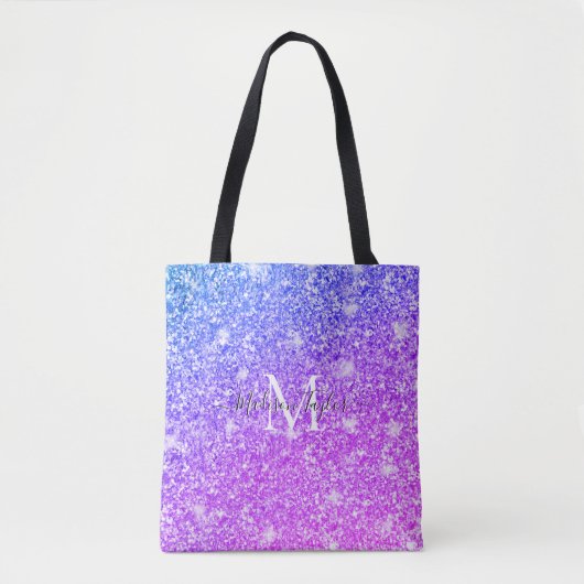 Meisjes Paarse en Roze Glitter Monogram Naam Tote Bag (Voorkant)