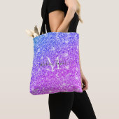 Meisjes Paarse en Roze Glitter Monogram Naam Tote Bag (Dichtbij)