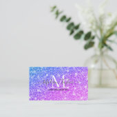Meisjes Paarse en Roze Glitter Monogram Naam Visitekaartje (Staand voorkant)