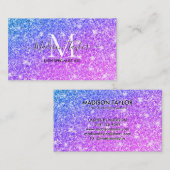Meisjes Paarse en Roze Glitter Monogram Naam Visitekaartje (Voorkant / Achterkant)