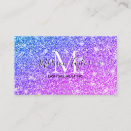 Meisjes Paarse en Roze Glitter Monogram Naam Visitekaartje