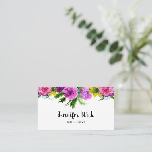 Meisjes Paarse en roze Waterverf Florale vrouwen Visitekaartje (Staand voorkant)