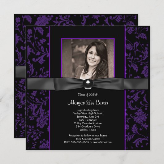Meisjes Paarse en zwarte Afstuderen Kaart (Voorkant / Achterkant)