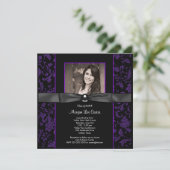 Meisjes Paarse en zwarte Afstuderen Kaart (Staand voorkant)