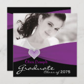 Meisjes Paarse en zwarte foto Afstuderen Kaart (Voorkant / Achterkant)