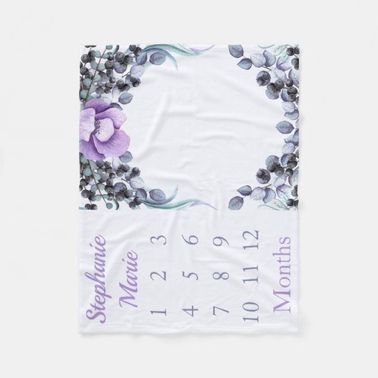 Meisjes Paarse Floral Baby Girl Milestone Baby Fleece Deken (Voorkant)