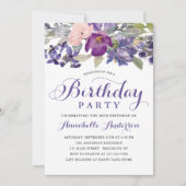 Meisjes Paarse Floral Waterverf Kaart (Voorkant)