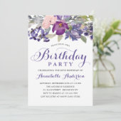 Meisjes Paarse Floral Waterverf Kaart (Staand voorkant)